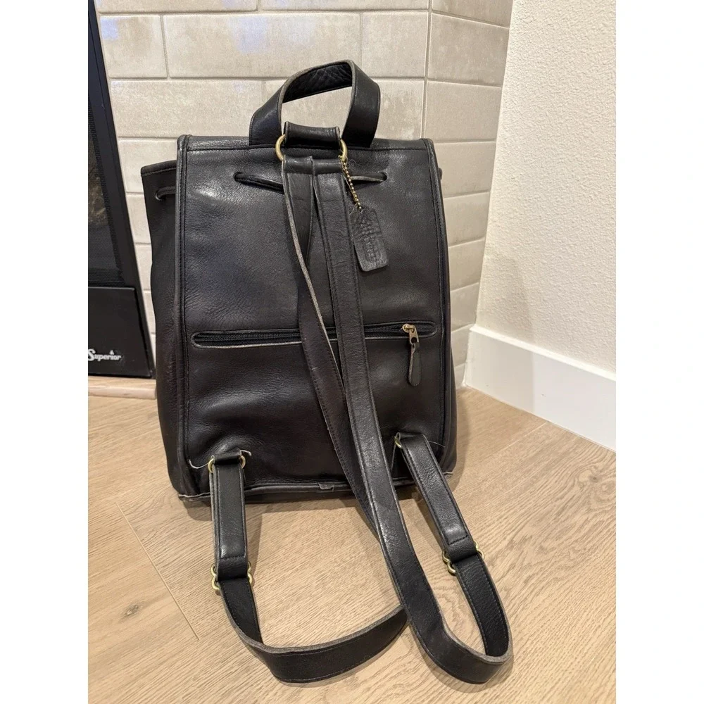 Vintage Coach USA Made Black‎ Leather Backpack 9943 1995 Drawstring Daypack Y2K